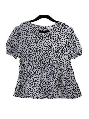 Girl's SHEIN White Black Spotted Short Sleeve Peplum Top 10Y